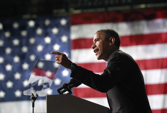 US President Barack Obama speaks at an election campaign rally in Columbus, Ohio