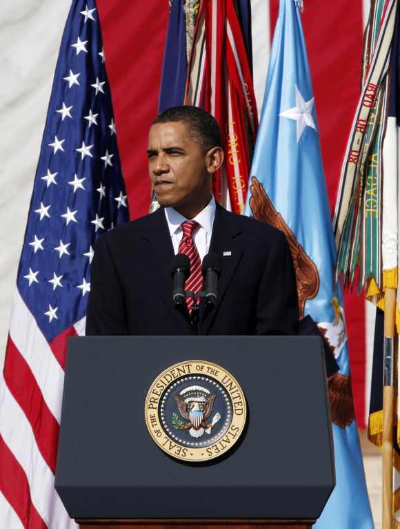 Obama speaks during the III Corps and Fort Hood Memorial Ceremony November 10, 2009 held to honor the victims of the shootings on the Fort Hood Army post in Fort Hood, Texas