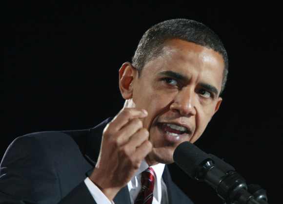 Obama gives his victory speech during his election night rally in Chicago November 4, 2008
