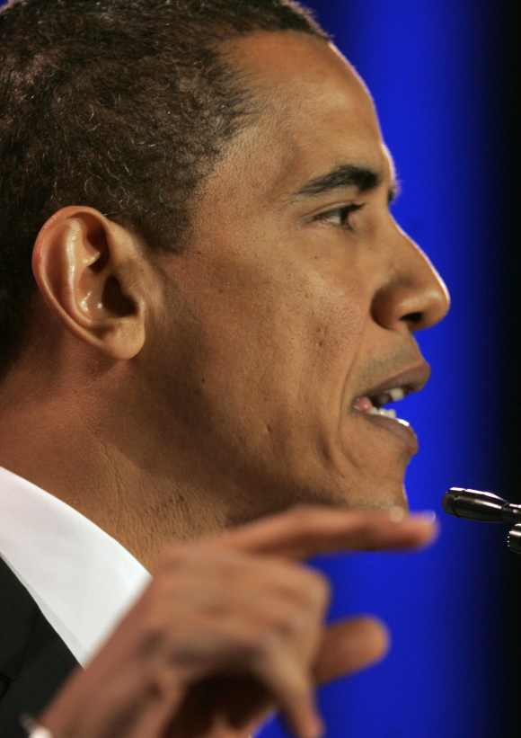 Obama speaks during a campaign event at the National Constitution Center in Philadelphia, Pennsylvania