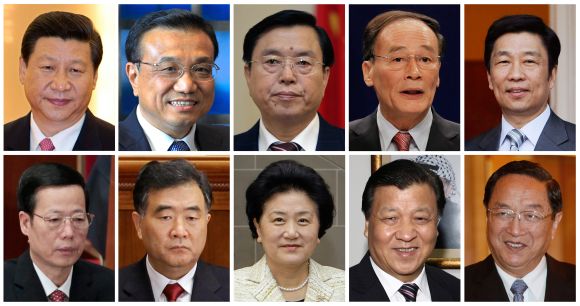 A combination picture shows the 10 main candidates vying for seven seats on China's ruling Communist Party's next Politburo Standing Committee. Top row from left to right: China's Vice President Xi Jinping, Vice Premier Li Keqiang, Vice Premier Zhang Dejiang, Vice Premier Wang Qishan, and Li Yuanchao, head of the Organisation Department of the Communist Party of China. Bottom row from left to right: Zhang Gaoli, Secretary of the Tianjin Municipal Committee, Wang Yang, Party Secretary of the Guangdong Province, Liu Yandong, State Councillor of China, Liu Yunshan, member of China's Communist Party's leading Politburo and Yu Zhengsheng, Shanghai Party Secretary.