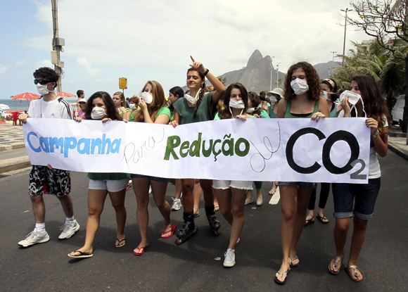 Students march to protest against climate change in Rio de Janeiro