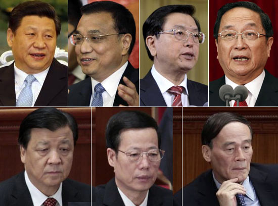 A combination picture shows seven candidates vying for seats on China's ruling Communist Party's next Politburo Standing Committee