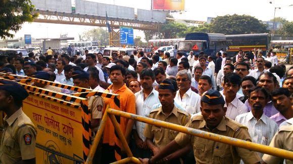 Huge crowds gather outside Matoshree on Thursday as security beefed up