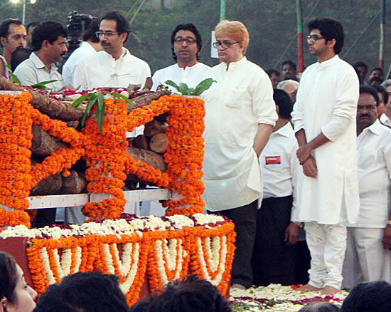 Uddhav, Raj, Jaidev and Aditya Thackeray at Balasaheb Thackeray's funeral last November.