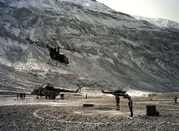 Pakistan military helicopters at the Siachen glacier