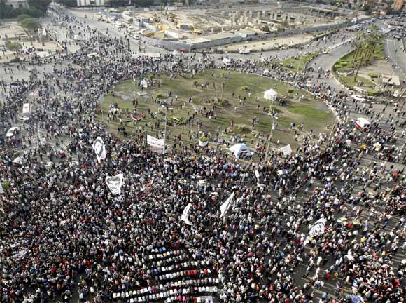 Protesters gather at Tahrir square