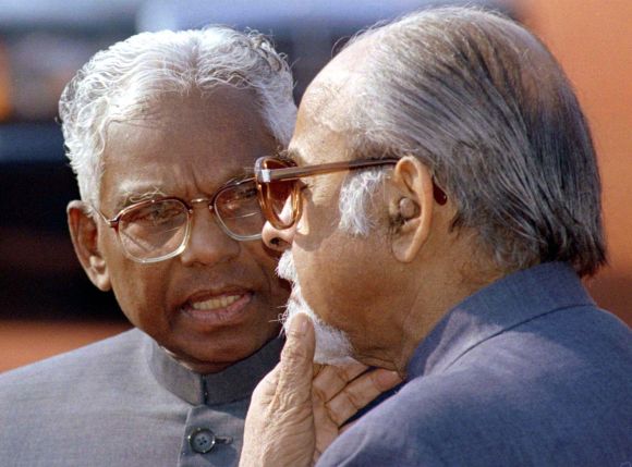Gujral with former President K R Narayanan in New Delhi