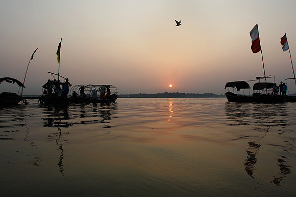 The Sangam at sunset. The Kumbh Mela is the largest religious gathering on earth