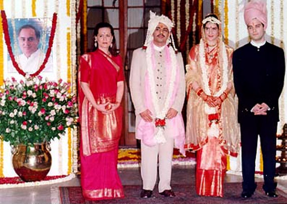 Sonia Gandhi and Rahul with Vadra and Priyanka during their wedding in 1997
