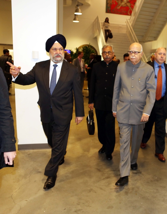 BJP leader L K Advani with UN Ambassador Hardeep Singh Puri