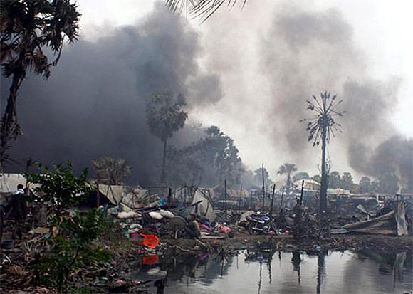 This photograph released by the Sri Lankan military on May 18, 2009 shows the battle scene near where LTTE chief Velupillai Prabhakaran was located. Photograph: Reuters