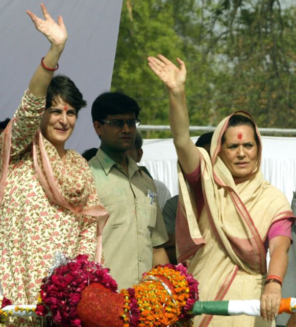 Congress chief Sonia Gandhi with daughter Priyanka campaigning in Rae Bareily