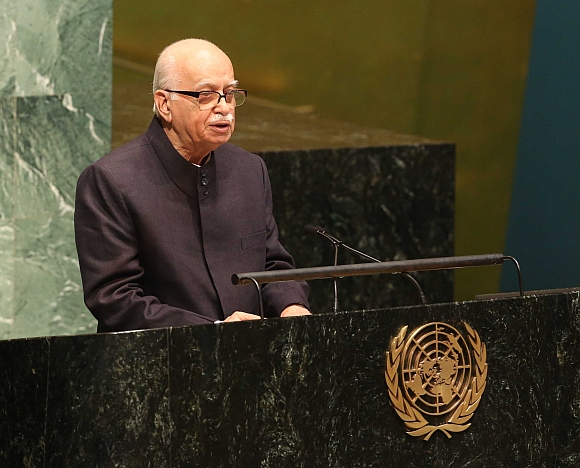 Senior Bharatiya Janata Party leader L K Advani addressing the United Nations Security Council