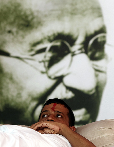 Arvind Kejriwal during a hunger strike