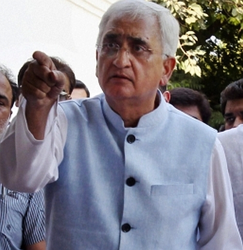 Law Minister Salman Khurshid at the press conference in New Delhi