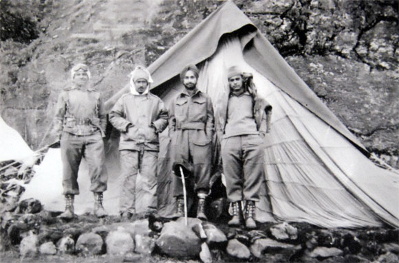 Then Second Lieutenant A J S Behl, second from right, at Tsangdhar in early October 1962
