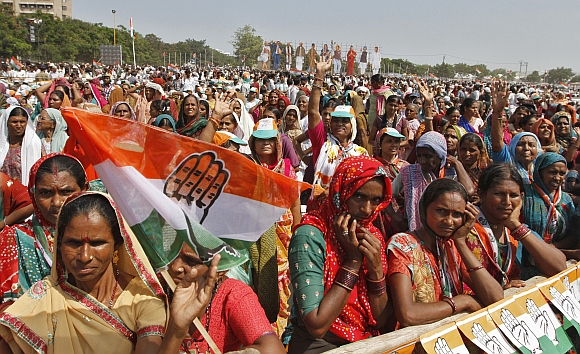 Congress supporters at a rally in Rajkot.