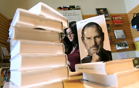 Walter Isaacson's biography of Steve Jobs at a bookstore in San Francisco