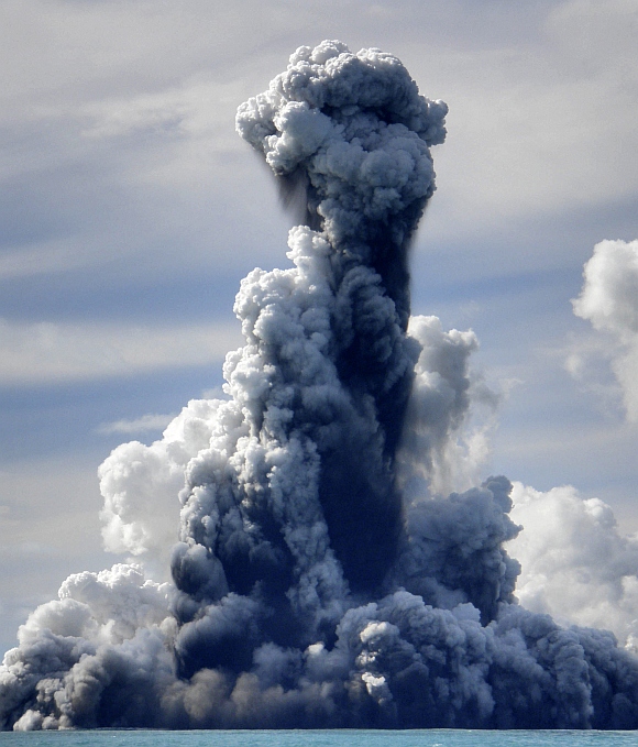 Smoke is seen after an underwater volcano erupted in Hunga Ha'apai, Tonga