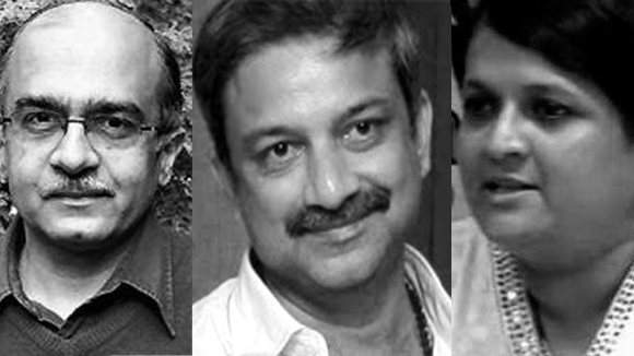 From left: IAC members Prashant Bhushan, Mayank Gandhi and Anjali Damania