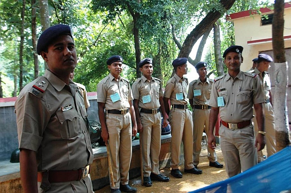 Security personnel at the Mukherjee Bhavan