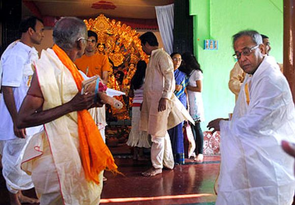 From our archives: President Pranab Mukherjee with his family members during Durga Puja celebrations at his ancestral home in this 2011 photograph