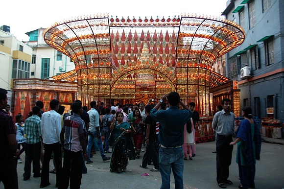 The puja pandal at Mudiali in Kolkata