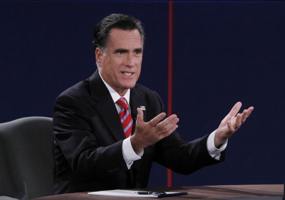 Mitt Romney answers a question during the final US presidential debate in Boca Raton