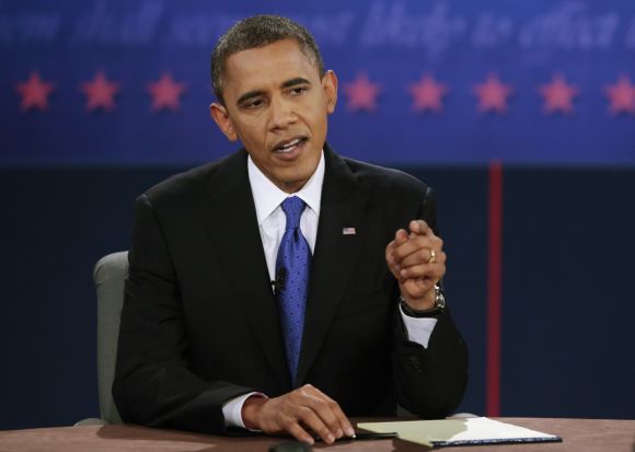 Obama makes a point during the final US presidential debate in Boca Raton