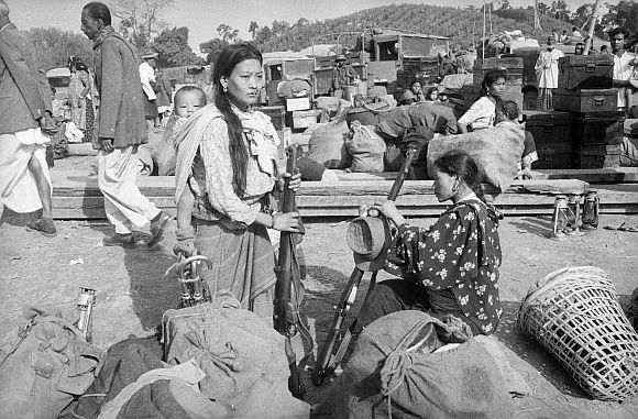 Some of the wives and families of soldiers of the Assam Rifles in Tezpur during the 1962 war with China
