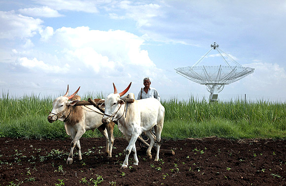 A farmer tills his land in India