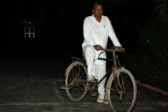 Professor Pradeep Bhargava on a cycle borrowed from a staff member at  the GB Pant Institute