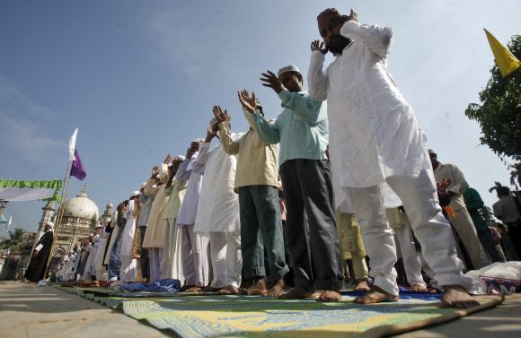 Muslims perform Eid-ul-Azha prayers in Agartala, capital of India's northeastern state of Tripura