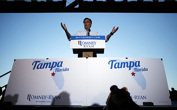 Republican presidential nominee Mitt Romney speaks at the campaign rally in Tamp