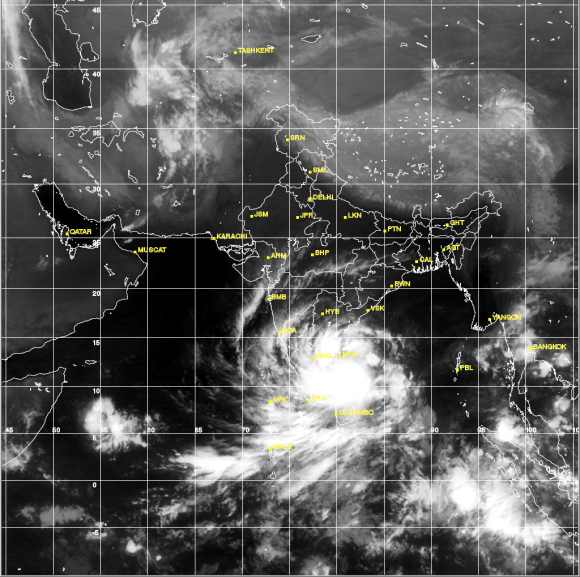 Satellite image showing deep depression over the south west Bay of Bengal