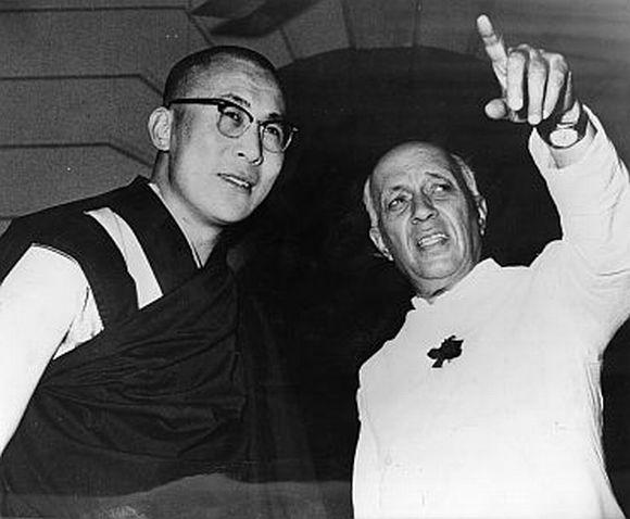 Tibetan spiritual leader the Dalai Lama with then Prime Minister Jawaharlal Nehru in New Delhi in this April, 1961 photograph