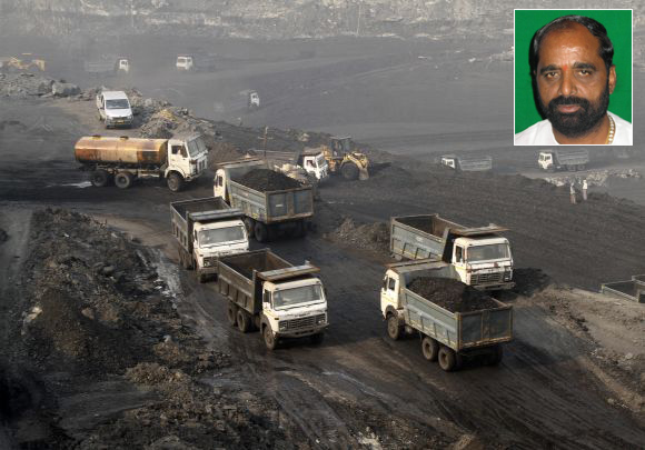Trucks move in the Mahanadi coal fields near Odisha's Talcher town (Inset) MP Hansraj Ahir