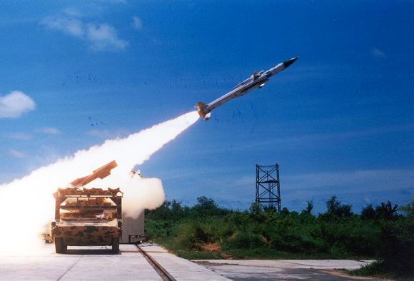 Akash missile being test fired from Integrated Test Range at Chandipur in Odisha