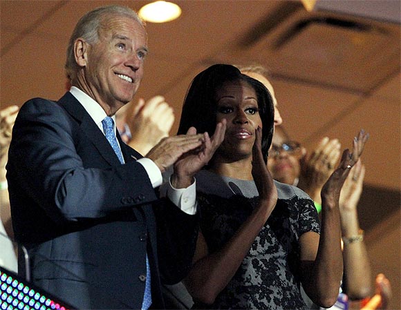 US Vice President Joe Biden and First Lady Michelle Obama