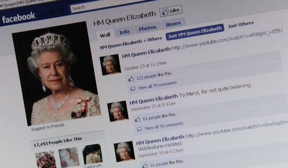 The Facebook page of Britain's Queen Elizabeth is shown on a computer screen in London