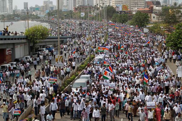 MNS supporters participate in a rally by Raj Thackeray in Mumbai on August 21