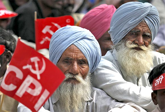 Supporters of the CPI during a rally in New Delhi