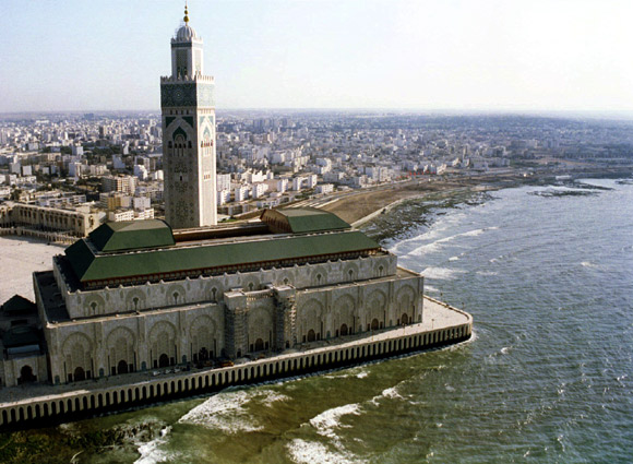 An aerial view of the King Hassan II mosque of Casablanca