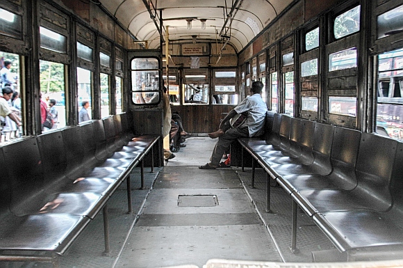 An empty tram in Kolkata