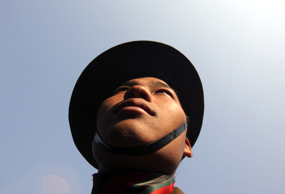 A soldier takes part in the Vijay Diwas celebrations in Jammu