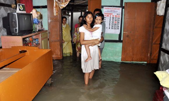 A flooded residence in Guwahati on Sunday
