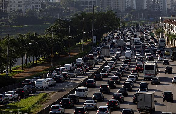 Vehicles are seen in a traffic jam during rush hour in Sao Paulo