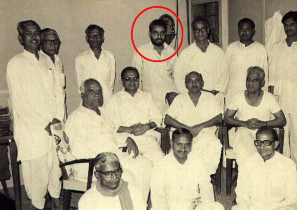 Modi with the Rashtriya Swayamsevak Sangh team in the 1980s
