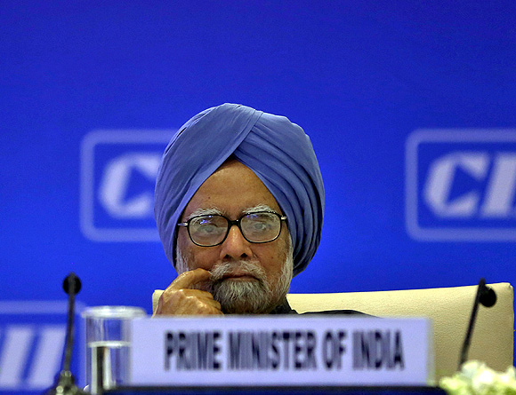 Prime Minister Manmohan Singh attends the annual general meeting and national conference of the Confederation of Indian Industry in New Delhi